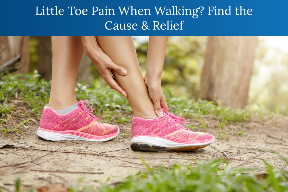 Person experiencing little toe pain when walking due to pressure, bunionette, or tight shoes